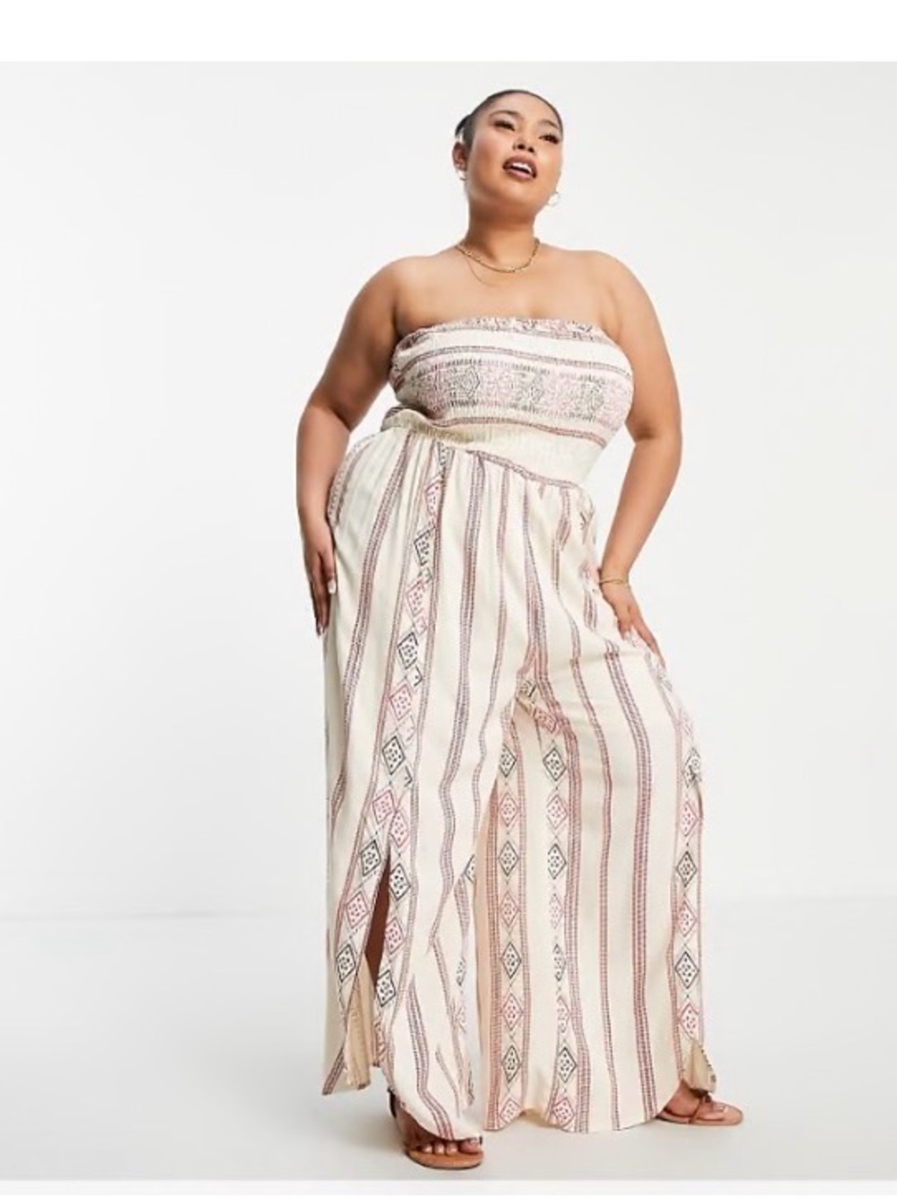 En Creme Cream and Pink Striped Jumpsuit